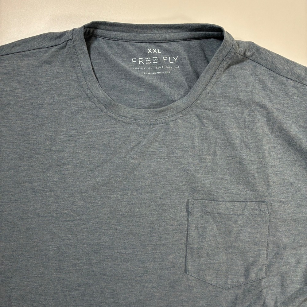 Free Fly Bamboo Flex Pocket Tee 2XL Blue Short Sleeve Active Performance Shirt